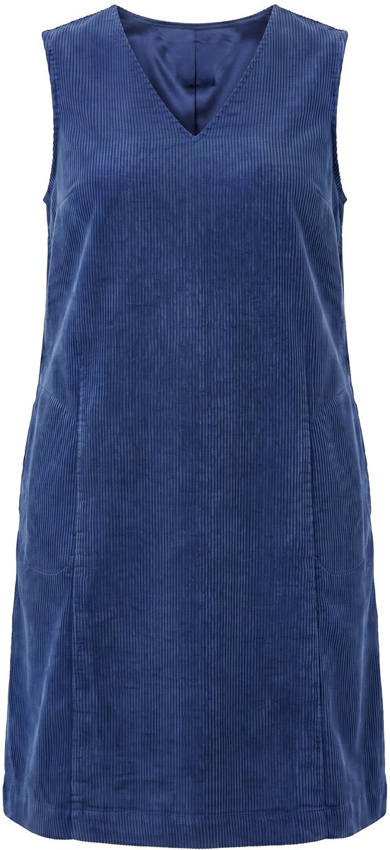 Ulla Popken - Dames - Corduroy jurk V-hals mouwloos zakken - Inktblauw - Maat 54+