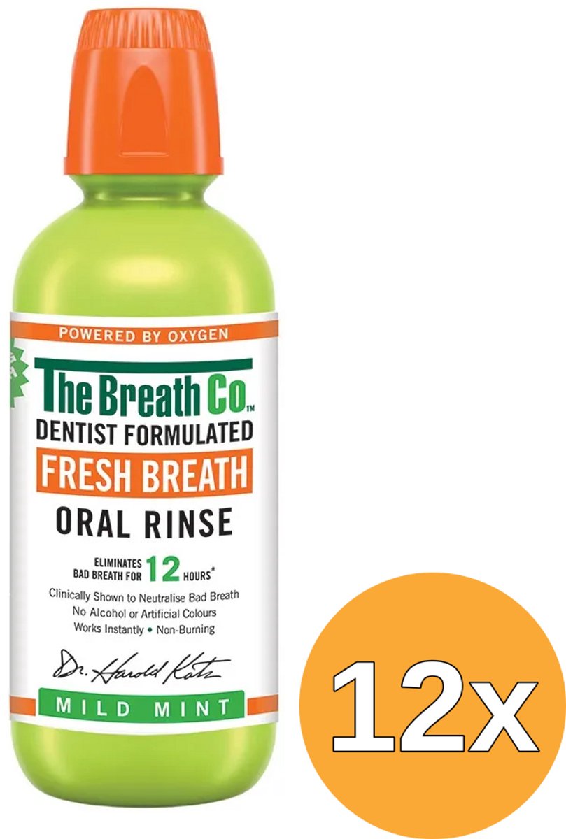 12x The Breath Co Mondwater Mild Mint (500 ml)