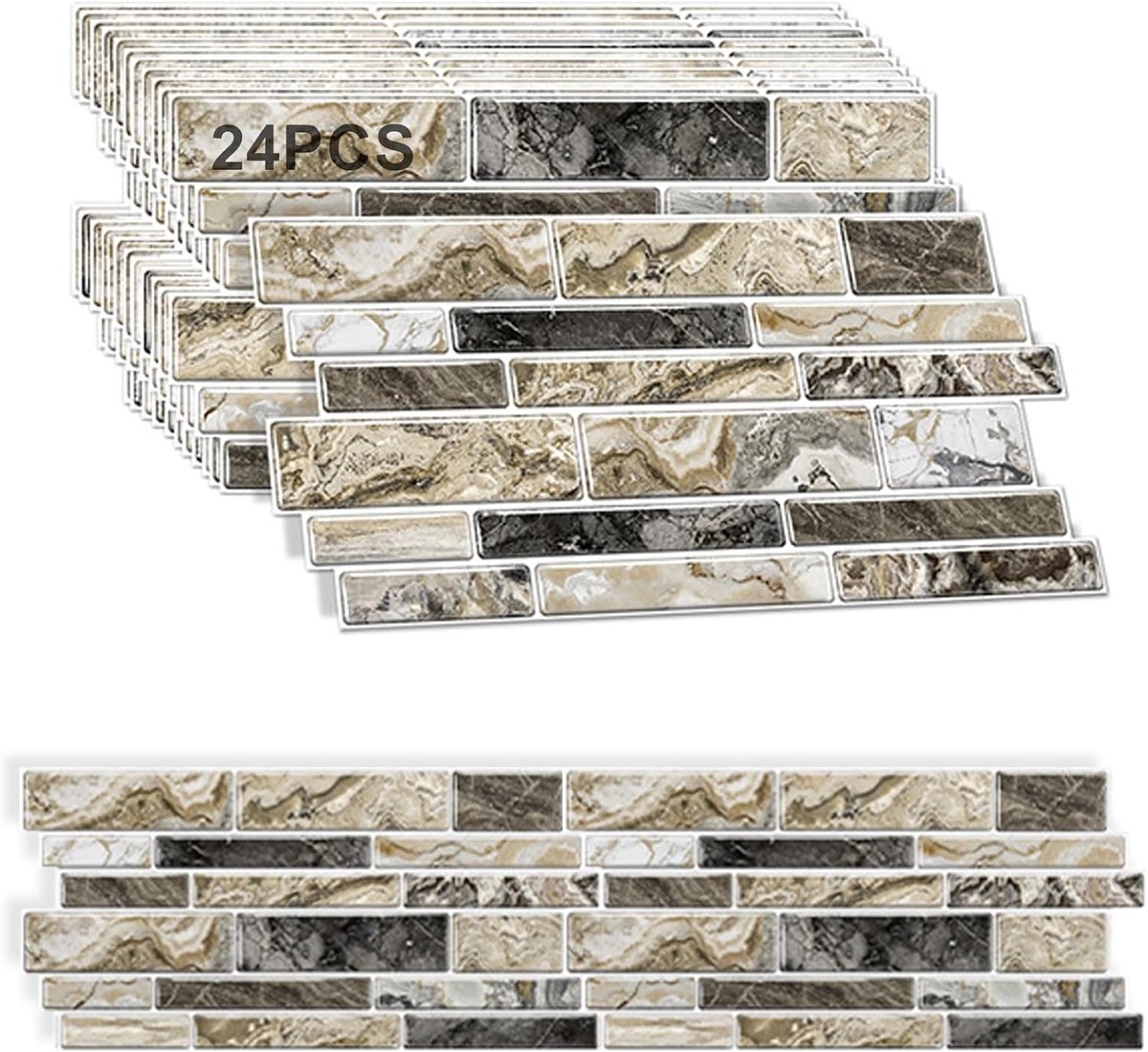 Tegelstickers 24 vellen 24 - 6 x 12 cm - zelfklevende plaktegels keuken en badkamer - warm beige - eenvoudig te gebruiken en waterdicht