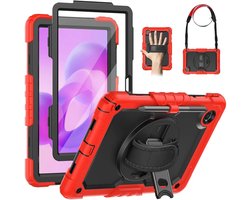Hoes met ingebouwde Screenprotector Geschikt voor Lenovo Idea Tab / K11 Gen 2 | Inclusief 360° Draaibare Handriem en Schouderriem | Extreme bescherming | Ideaal voor zakelijk gebruik | Rood