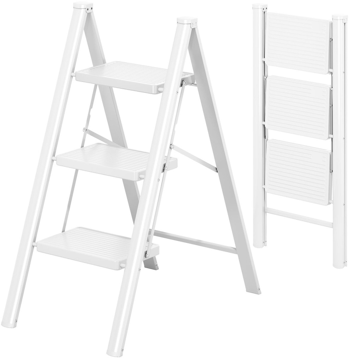 SolidKeus - Stevige 3-Treden Vouwladder met Antislip, Wit