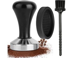 Espresso tamper 51mm met zwarte ronde pad en borstel voor barista's en koffieliefhebbers, ideaal voor perfecte koffieextractie en barista tools