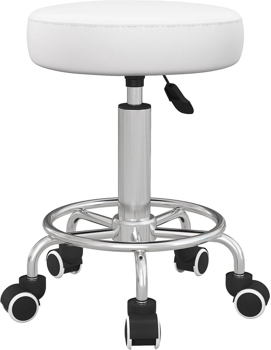 Vinsetto Salon Stool-Kunstleder, Schaumstoff-Ø42 x 50-64H cm-Weiß