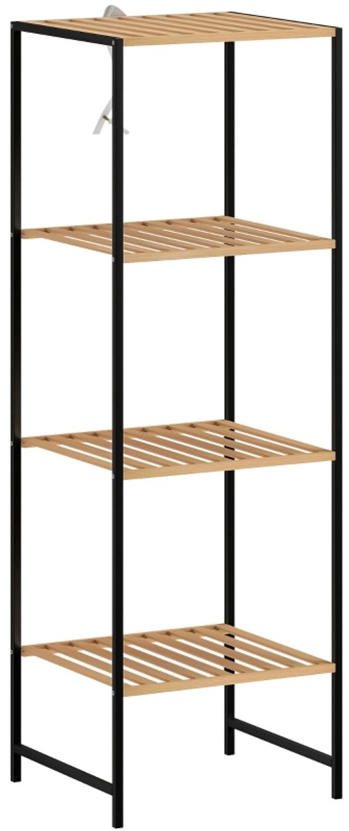 Opbergrek 36,5×33×110 cm Houtkleur Metaal 4-laags opbergrek badkamerrek boekenrek met voetdoppen Verhoogd onderste rek Stabiel en duurzaam Voor badkamer woonkamer en keuken