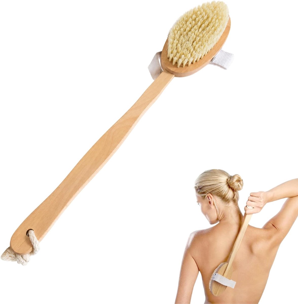 SNJY® Rugborstel Douche met Steel - Badborstel - Doucheborstel - 47 cm - Bruin