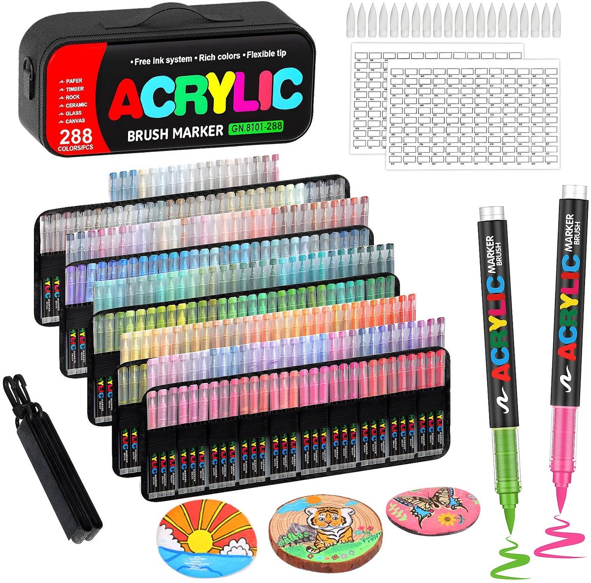 SolidKeus - Set van 288 Acrylmarkers met Flexibele Borstelpunt