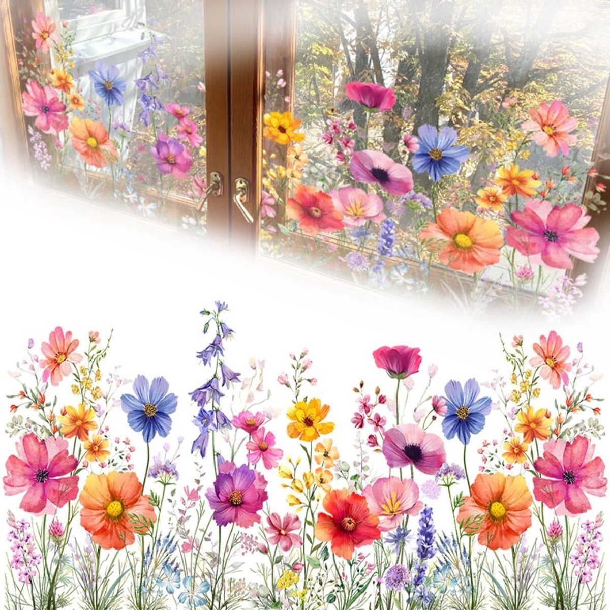 SolidKeus - Kleurrijke Vensterstickers met Bloemenmotief