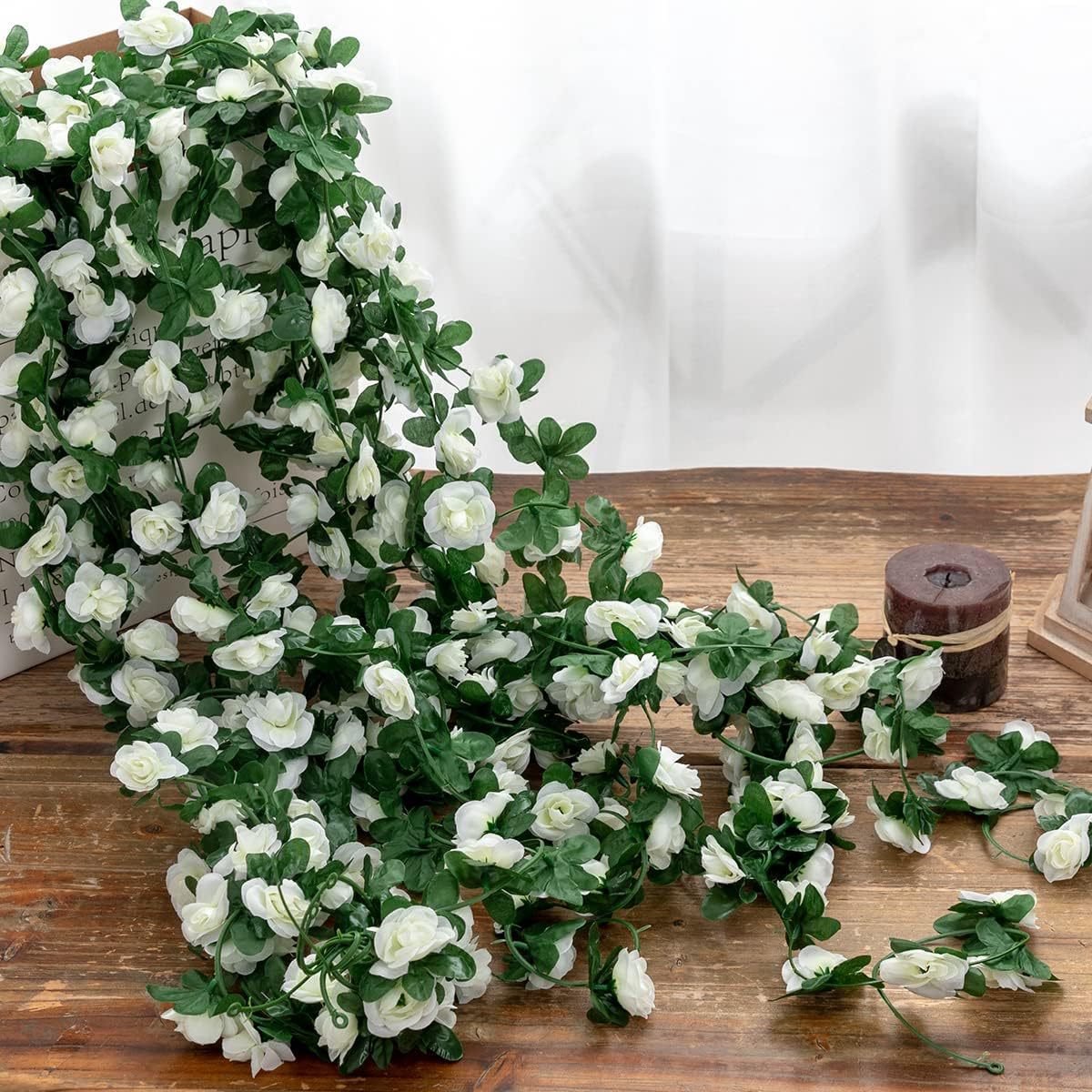 Kunstbloemen Witte Rozenrank – Set van 10 – 2,4 Meter Lange Rozen Slingers – Elegante Kunstrozen – Voor Bruiloft, Feestdecoratie, Tuin & Interieur