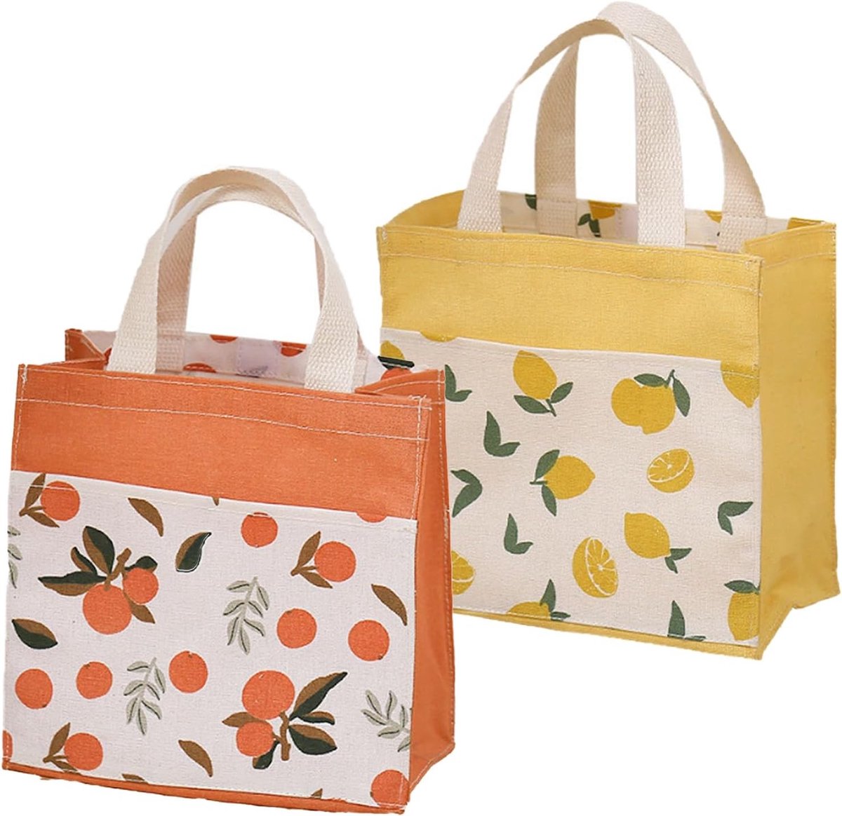 Herbruikbare Katoenen Tas - Citroengeel - 22 x 12 x 22 cm - Opvouwbare Boodschappentas met Handgrepen - Voor Vrouwen