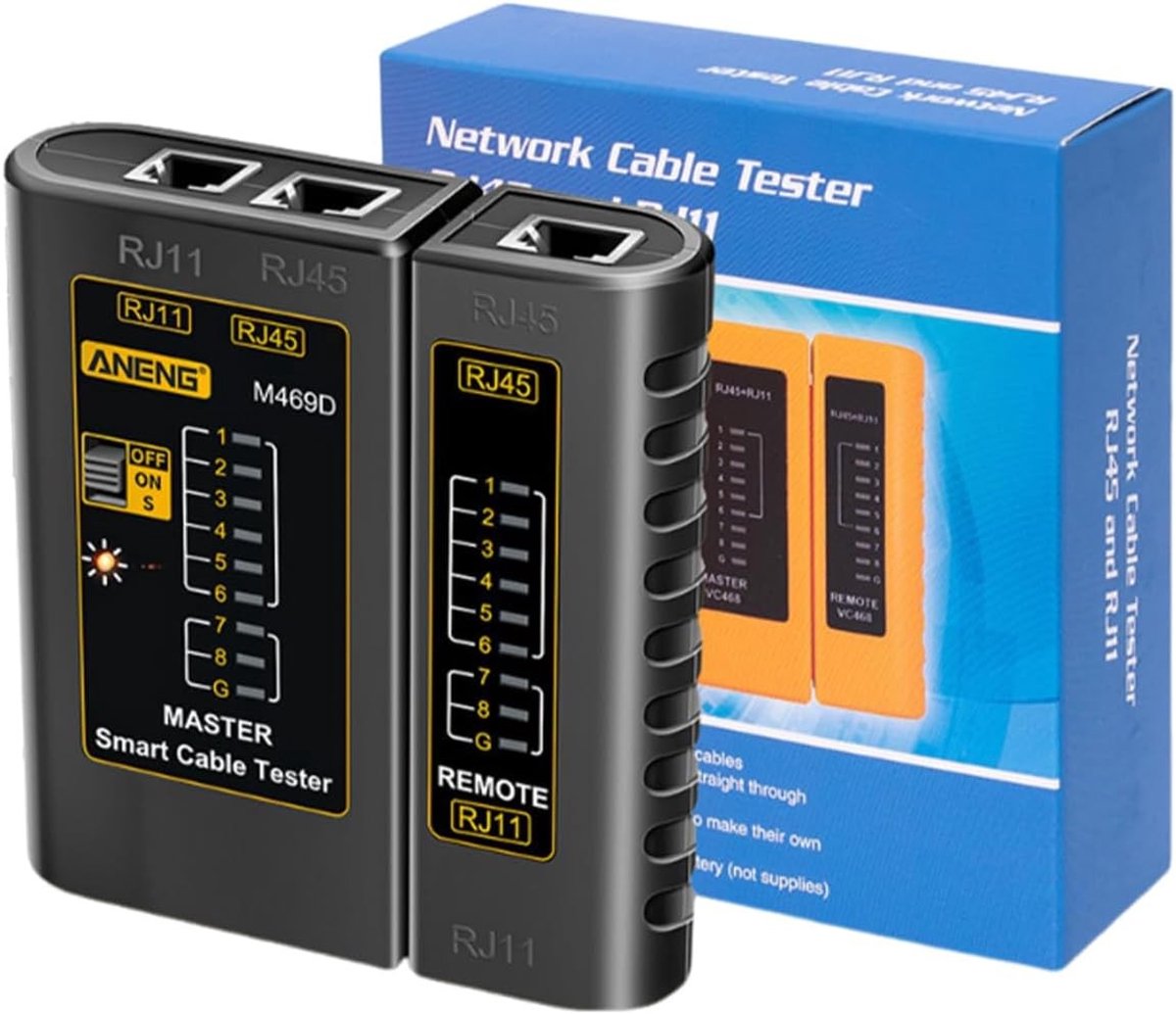 Netwerkkabeltester - Zwart - Compact en Lichtgewicht - Voor RJ11 en RJ45 Kabels - Ideaal voor Netwerktechnici en Installateurs