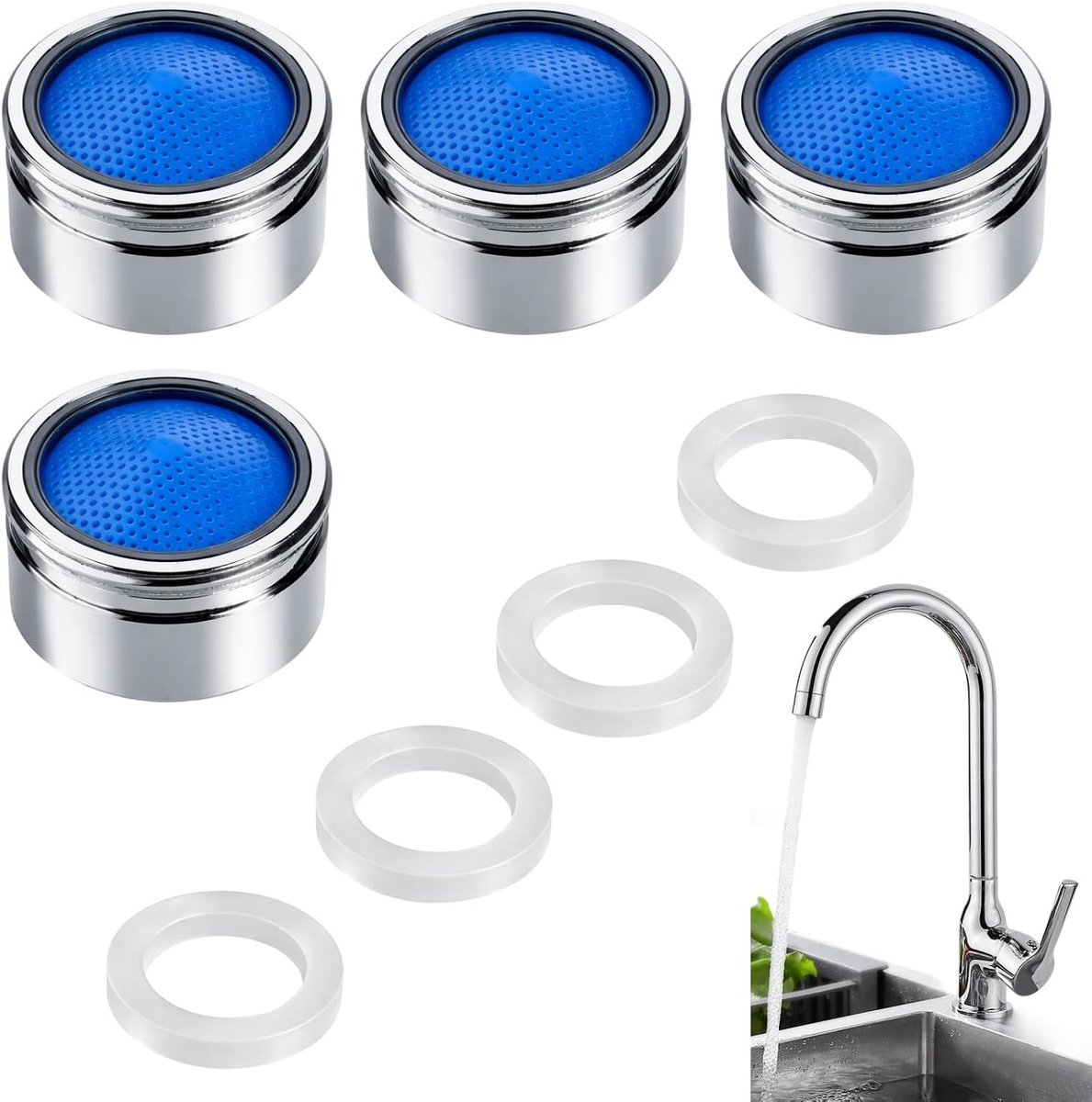 SnelShoppen - Set van 4 M22 Kraanbeluchters voor Waterbesparing, ABS-Filter tegen Sedimenten, Keukenkraan Beluchter met Verloopstuk, Efficiënte Waterd