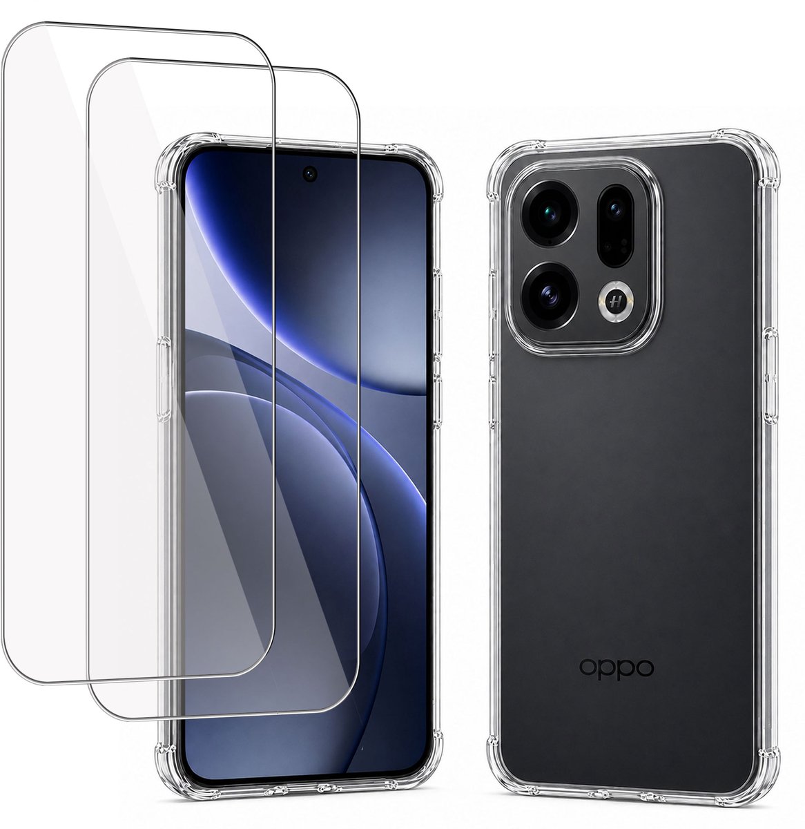 2x Hoesje met screenprotector geschikt voor OPPO Find X9 Pro - Luchtkussens - Siliconen Hoes - Gehard Glas - Transparant - geschikt voor OPPO Find X9 Pro