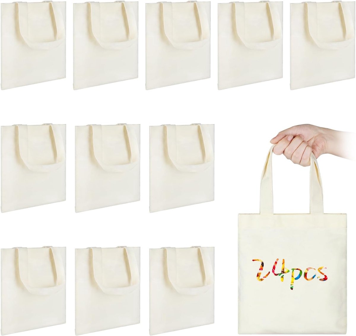 Mini Canvas Draagtas - Beige - 22 x 20 x 0.2 cm - Lege Canvas Draagtassen voor Diverse Toepassingen