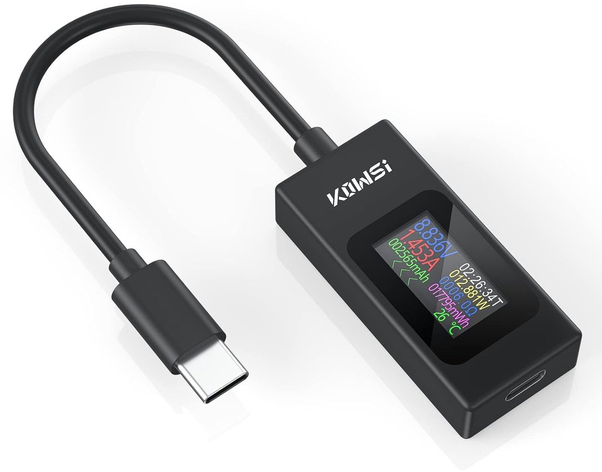 USB C Tester - Zwart - - Multimeter voor Spanning en Stroom - Voor Mobiele Apparaten