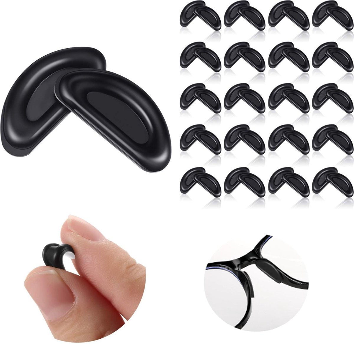 24 PaarAnti-slip Neus Pads -15*6.5mm - Neuskussen Bril - Soft Bescherming Bril - Neuspads - Siliconen - Druppel - Zwart