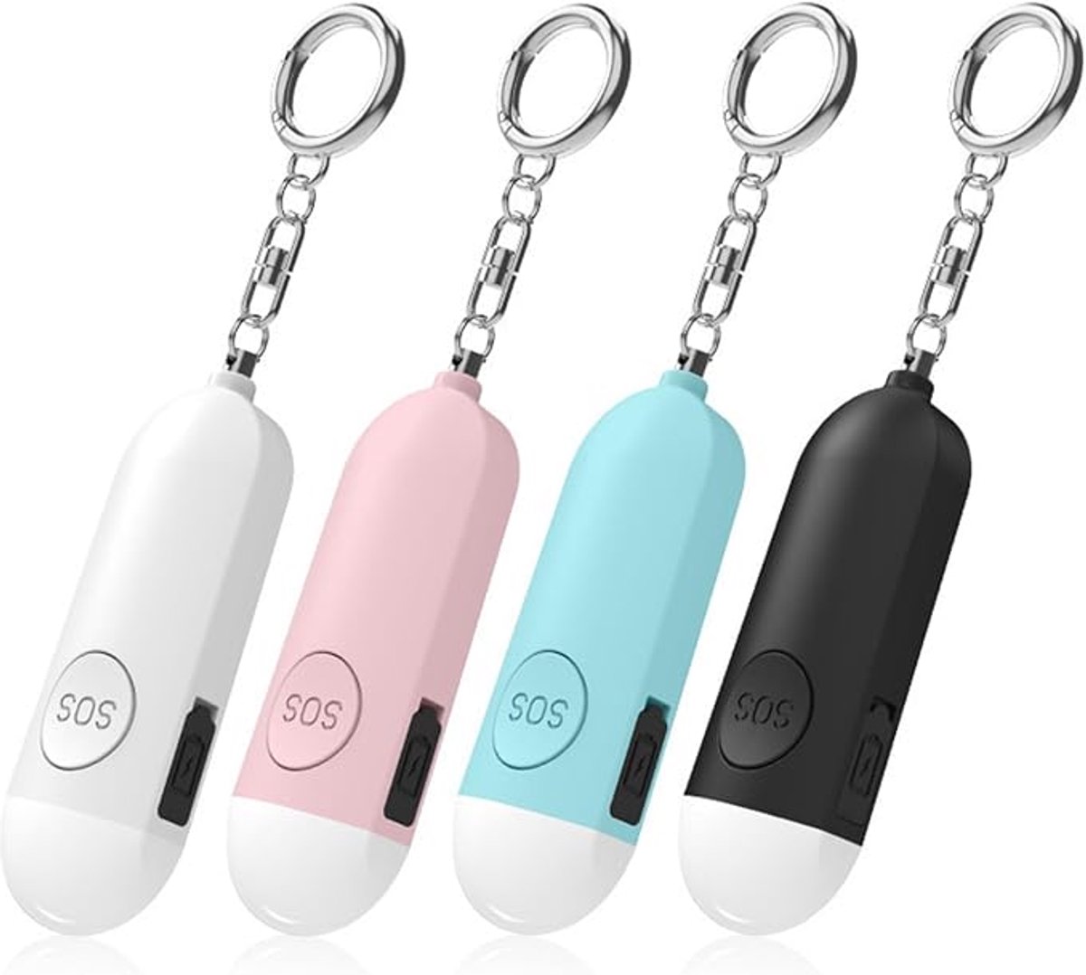 Persoonlijke Alarm - Alarm Sleutelhanger - met LED-licht - 130 dB - Zelfverdediging voor Vrouwen - oplaadbaar - voor vrouwen, meisjes en ouderen - 4 stuks