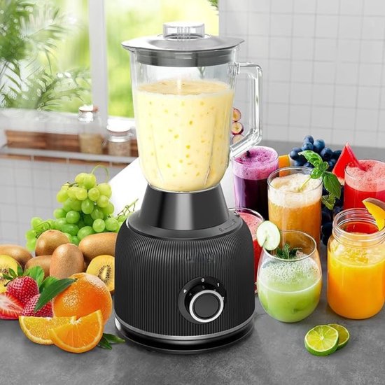 Thuys - Foodprocessor & Blender 1500W - 2,5 L Foodprocessor + 2 L Glazen Blender - 20.000 RPM - 2 Snelheden & Pulse - Zwart van Thuys — afbeelding 2