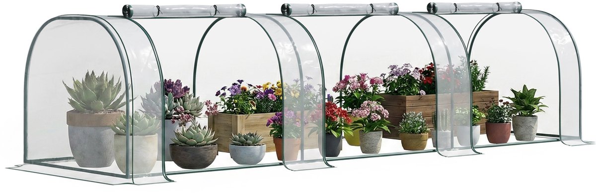 Kweekkas met deur - koudkas - plantengroei - kweekfolie - staal - PVC - transparant - 350 x 100 x 80 cm