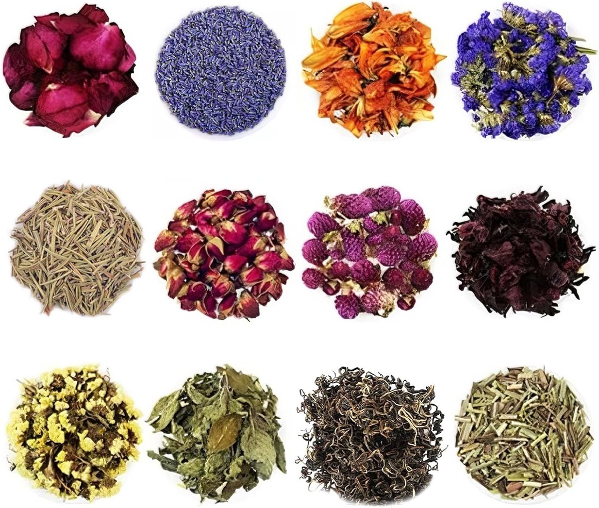 12 stuks gedroogde bloemen - vele soorten mengen gedroogde bloemen - natuurlijke gedroogde bloemen - geperste geurbloemen - voor kaarsen - zeep - gedroogde rozenknoppen - bloemendecoratie