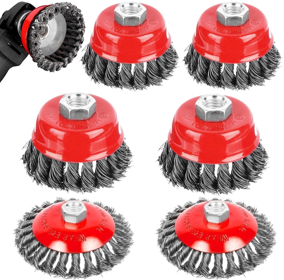 Draadborstelset voor Haakse Slijpers - Rood - 75/100 mm - Koolstofstaaldraad - Voor Tuin Onkruid en Mos Verwijdering