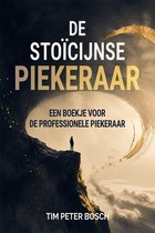 De Stoïcijnse Piekeraar, een boekje voor de professionele piekeraar. Afbeelding toont een man op een rots, met een gouden golf op de achtergrond.