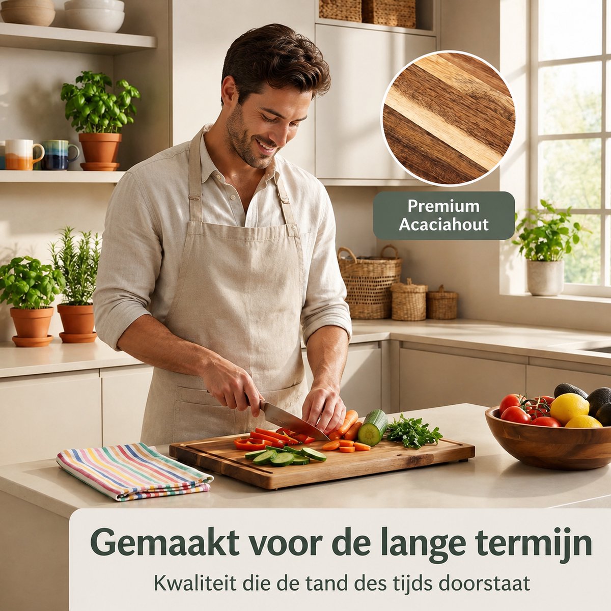 BOTC Houten Snijplanken Set 4-Delig - Snijplank met Sapgeul - Keuken Snijplanken voor Vlees, Groente & Brood - Ook als Serveerplank en Borrelplank — cadeau in Kookcadeaus - foto 2