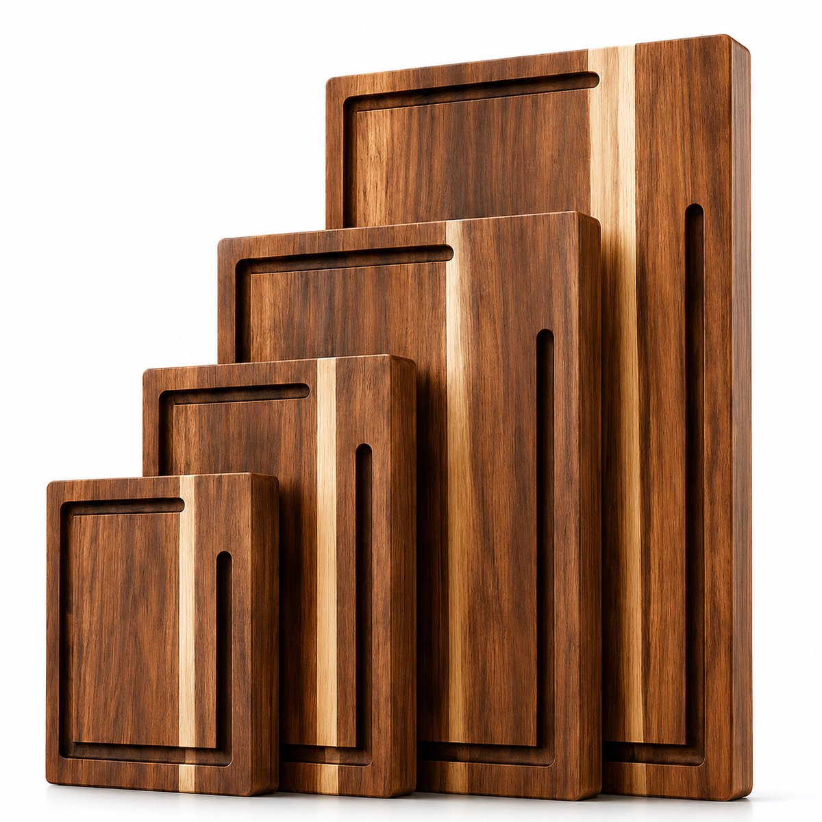 BOTC Houten Snijplanken Set 4-Delig - Snijplank met Sapgeul - Keuken Snijplanken voor Vlees, Groente & Brood - Ook als Serveerplank en Borrelplank