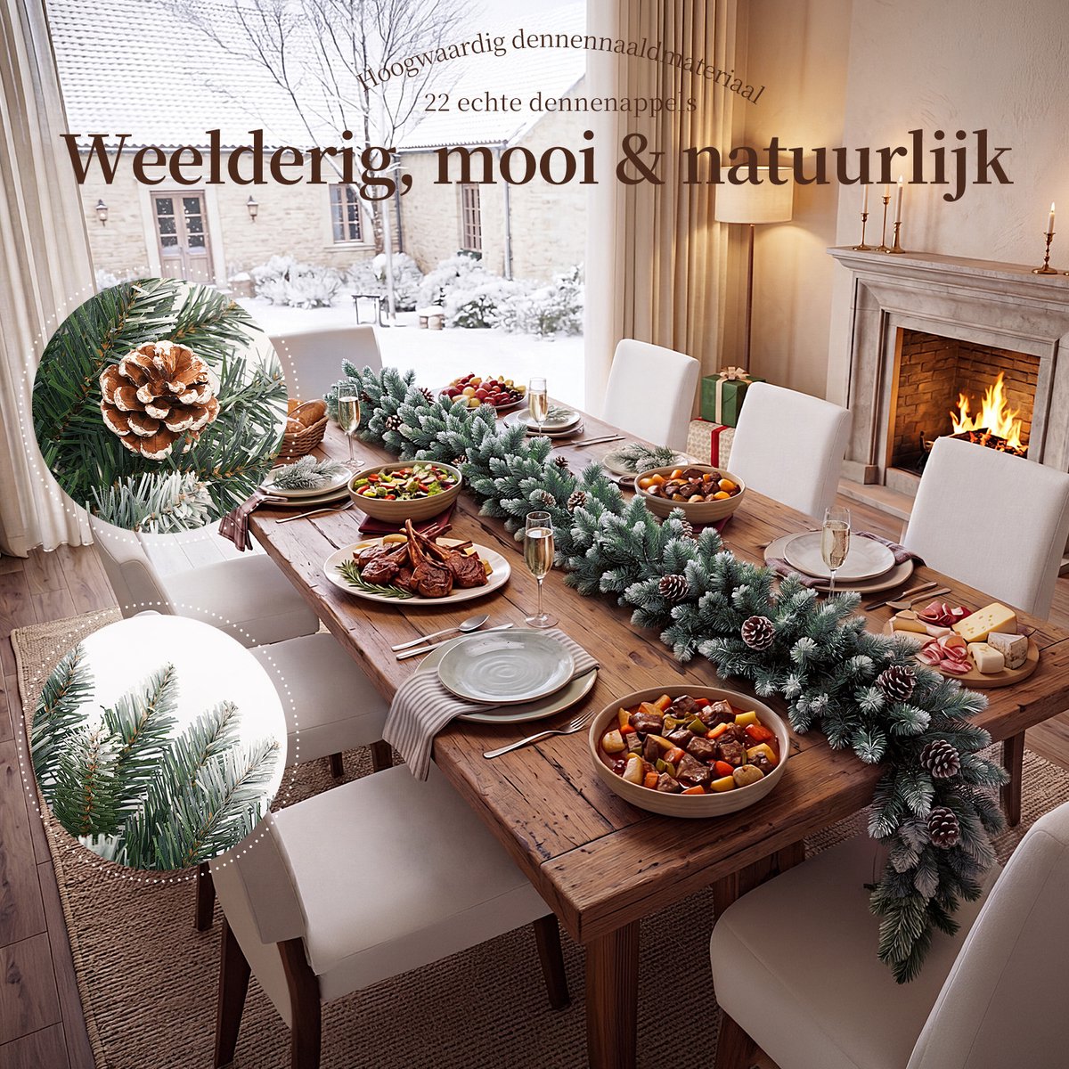HOKEEPER Kerstguirlande 200 cm met Dennenappels – Witte PVC-naalden – foto 7