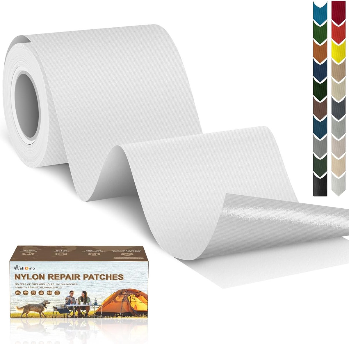 Reparatiepatches, 7,6x200 cm zelfklevende waterdichte reparatiepatch, donsjackflits reparatieset, nylonflits zelfklevend, voor jassen, tenten, donsjack - wit