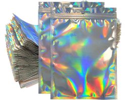 Kleine zakjes, Mylar foliezakjes, Baggies Weed, hersluitbare zakjes van mylar, holografische zakjes met ritssluiting, voor wimpers, sieraden, 100 stuks, 14 x 20 cm