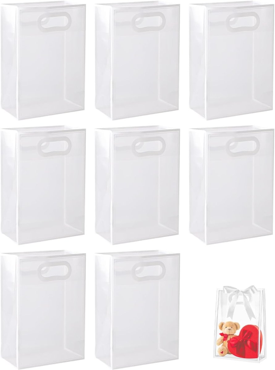 8 transparante geschenkzakjes met handgrepen, doorschijnend design en stevige handgrepen, ideaal voor geschenken en snoep, gemakkelijk te sluiten voor bruiloften en feestdagen