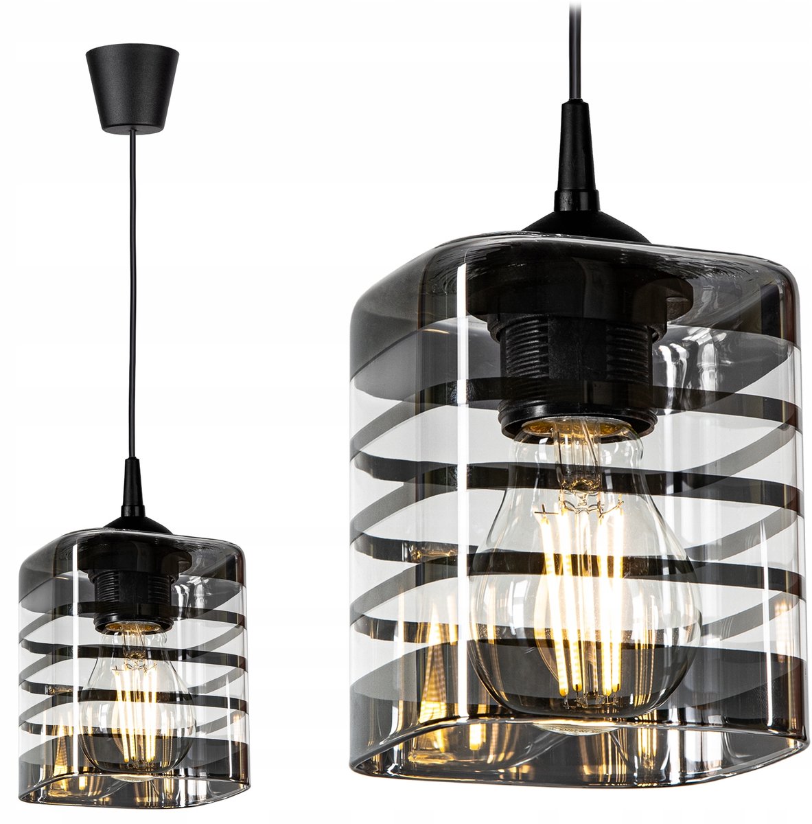 Glazen Hanglamp Loft Style - Zwart Metaal & Helder Glas - E27