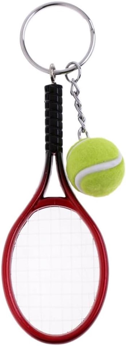 Sleutelhanger voor tennisracket, tennissleutelhanger, sportsleutelhanger, mini-tennisbal voor mannen, vrouwen, meisjes, sportliefhebbers, creatief cadeau (rood)