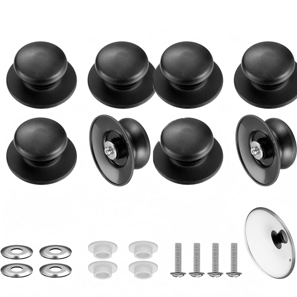 Set van 8 klemmen voor koekenpandeksels, zwarte klemmen voor potdeksels | Universele vervangende knoppen voor keukengerei, vervangende handgrepen voor pluggen, vervangende handgrepen voor pluggen, geschikt voor diverse potdeksels