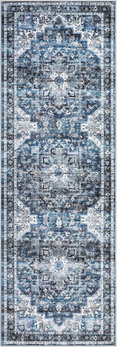 Perzisch Vloerkleed - Wasbaar Antislip Fluweelzacht - Blauw - 80x150 cm