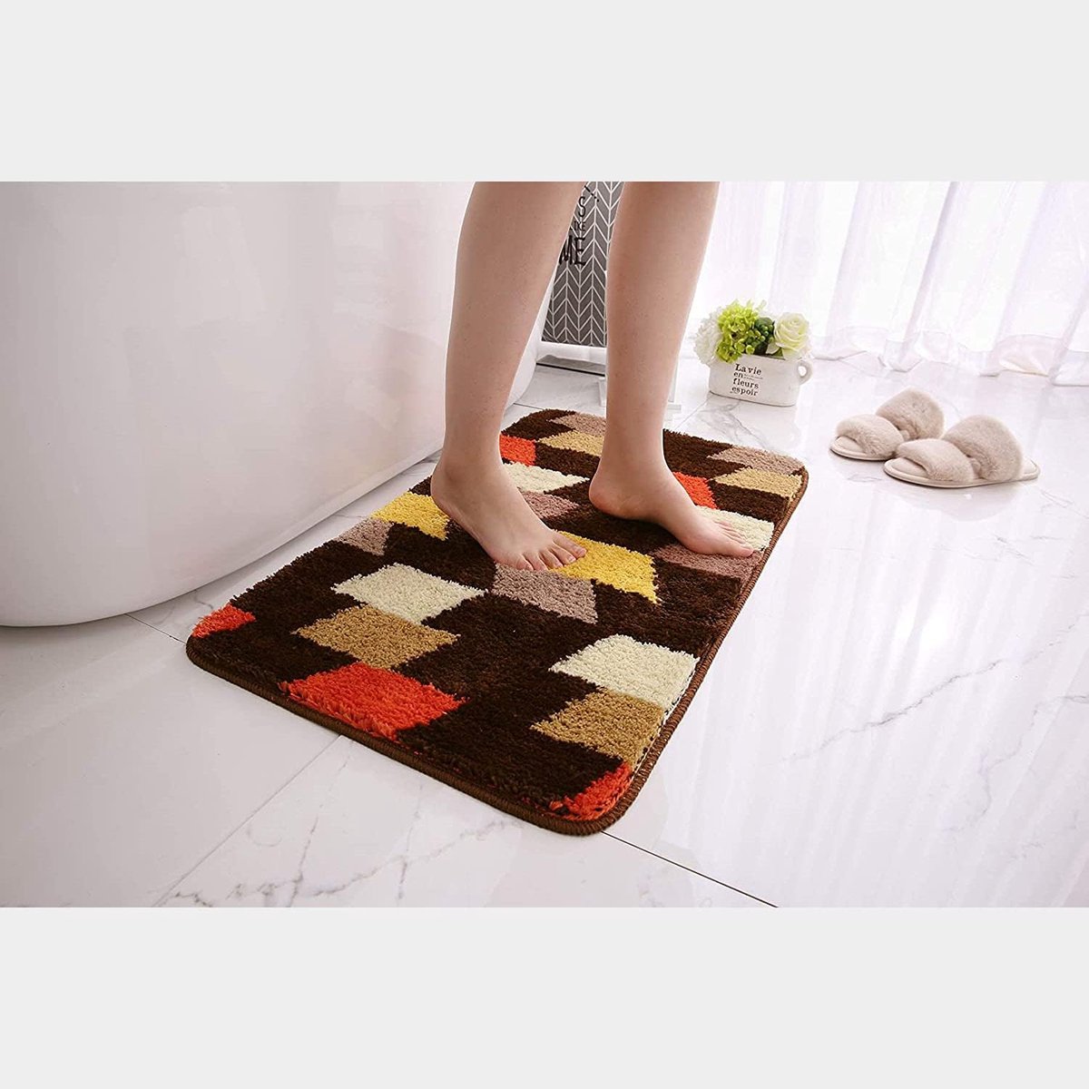 Pluche tapijt in moderne stijl met rechthoekig meerkleurig patroon geschikt voor badkamer- en woonkamerdecoratie,40CM*60CM