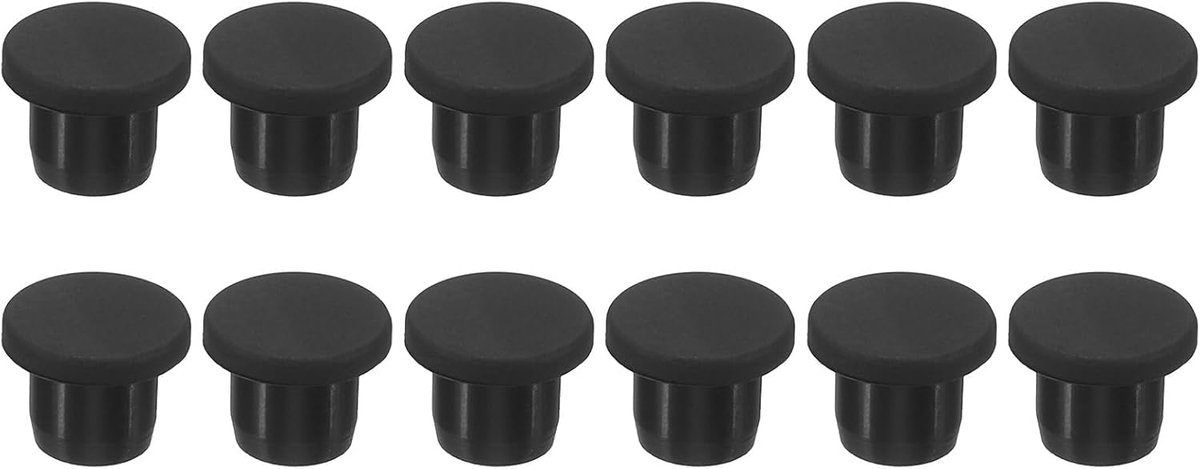 12 stuks siliconen rubberen gatstoppen met een diameter van 10 mm, zachte, flexibele stoppen voor gat van 9-10 mm, zwart