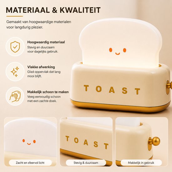 Nachtlamp Toaster beige Veldman Living - leuke nachtlamp voor kinderen - Toaster Beige van Veldman Living — afbeelding 3