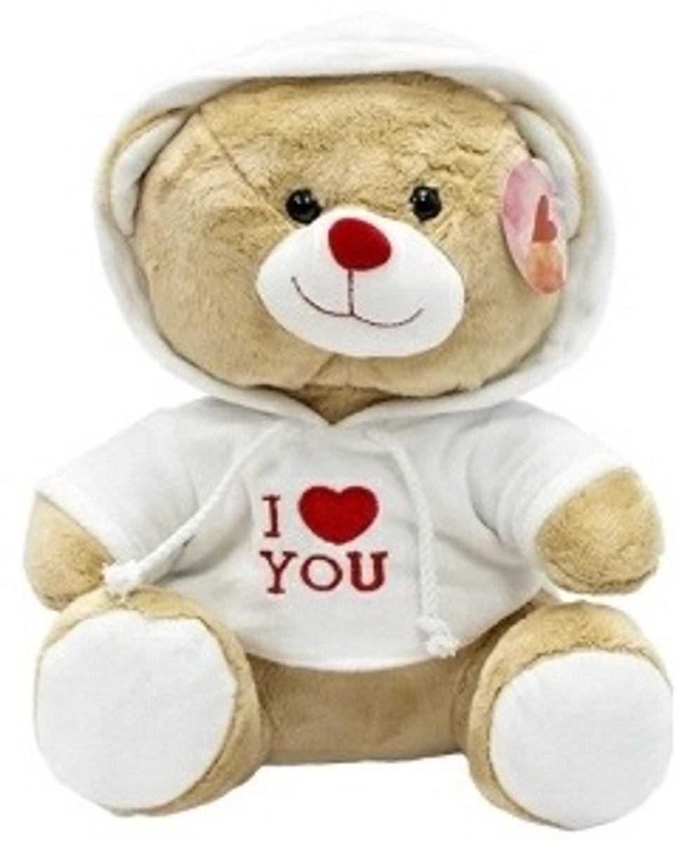 Knuffelbeer - Valentijn - liefde - pluche love knuffel - met hoodie -30 cm - Love - bruine beer