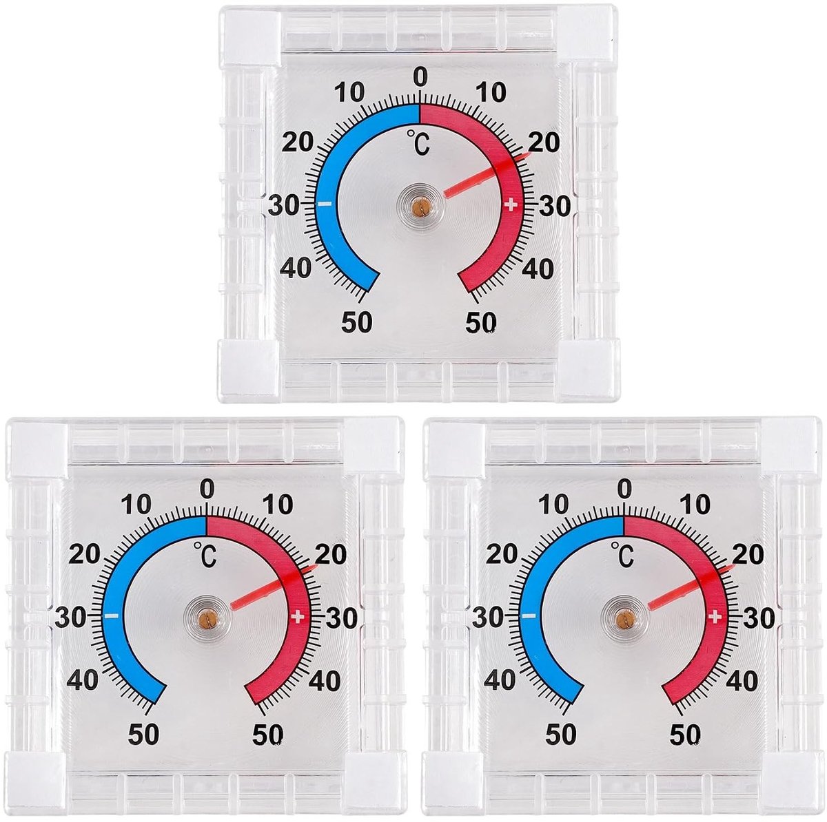 Transparante Zelfklevende Analoge Raamthermometer - Meerkleurig - 2,3 x 7,5 x 7,5 cm - Weerbestendig en Nauwkeurig - Voor Binnen en Buiten
