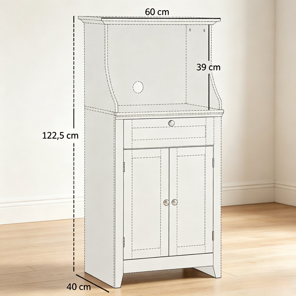 COVREO Keukenkast 60 x 40 x 122,5 cm wit MDF, met lade en opbergruimte