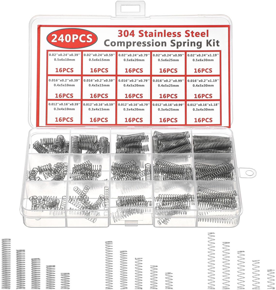 SolidKeus - Assortiment van 240 Compressieveren in Opbergdoos
