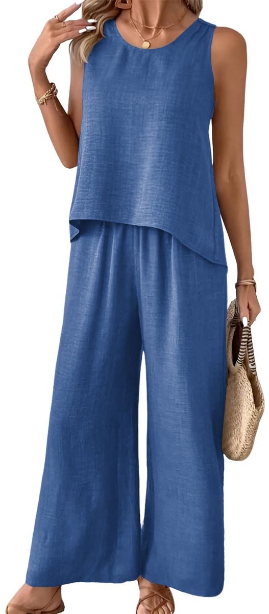 SolidKeus - Dames 2-Delig Kleding Set met Mouwloze Top en Wijde Broek