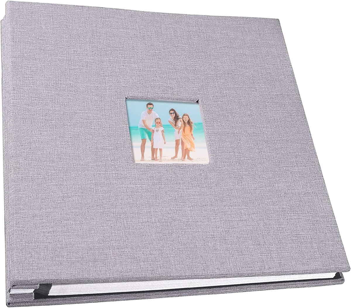 Zelfklevend fotoalbum - 28 x 27 cm linnen hoes - groot magnetisch plakboekalbum - 40 dubbelzijdige pagina's - doe-het-zelf jubileumboek met venster voor 4 x 6 inch of 8 x 10 inch afbeeldingen (grijs)