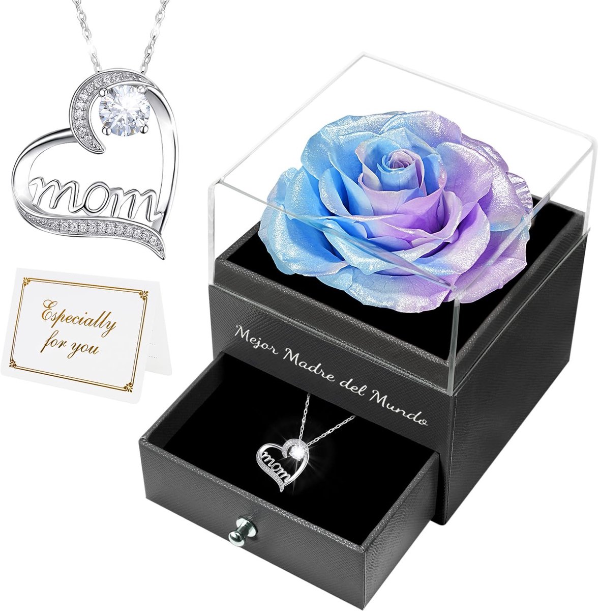 SolidKeus - Eeuwige Roos met Ketting als Moederdag Cadeau voor Moeder