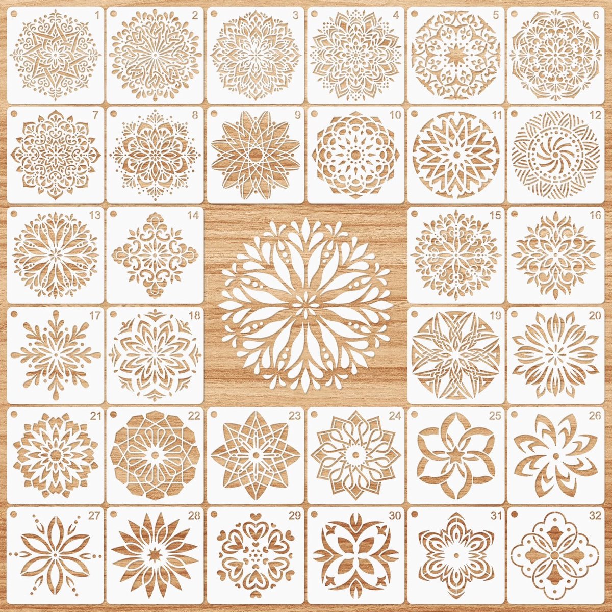 SolidKeus - Set van 32 Mandala Sjablonen voor Schilderen en Creatieve Projecten