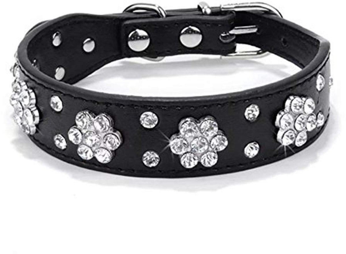 SolidKeus - Verstelbare PU Leren Honden- en Kattenhalsband met Rhinestones