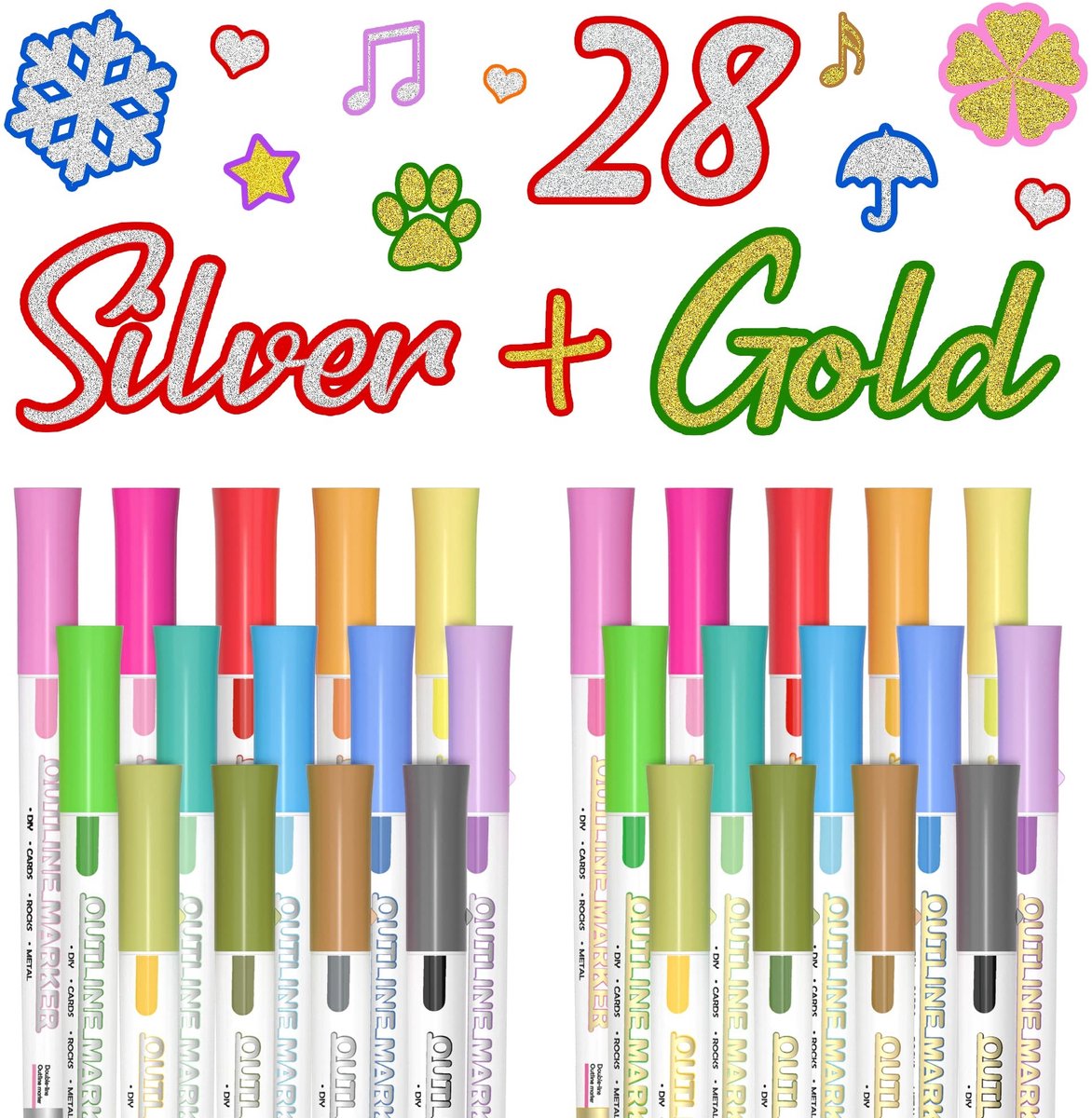 SolidKeus - Set van 28 Dubbelzijdige Glinsterende Marker Pennen