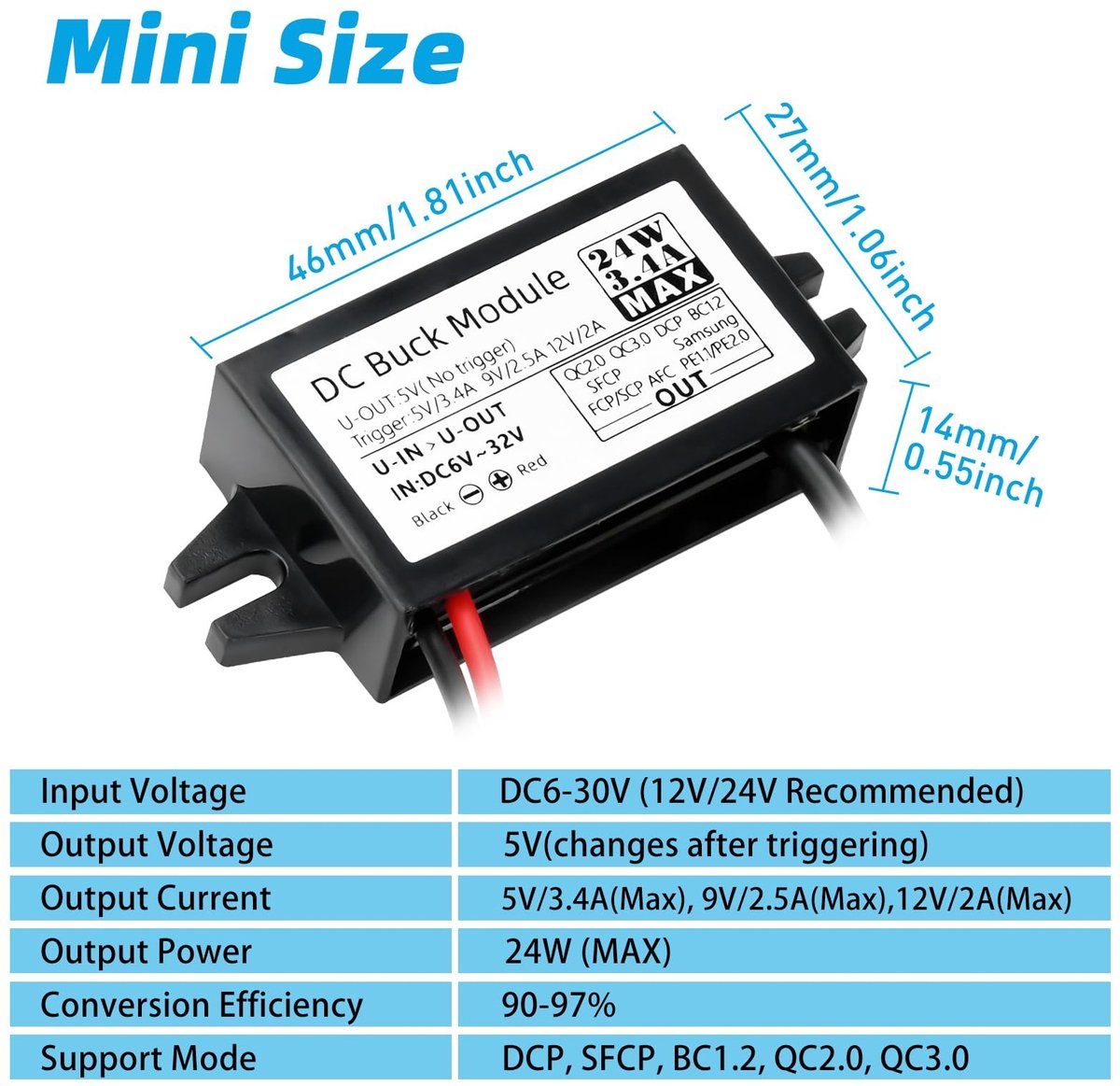 SolidKeus - DC 6-30V naar 5V Converter, 24W Auto Voedingsadapter met Type-C Interface