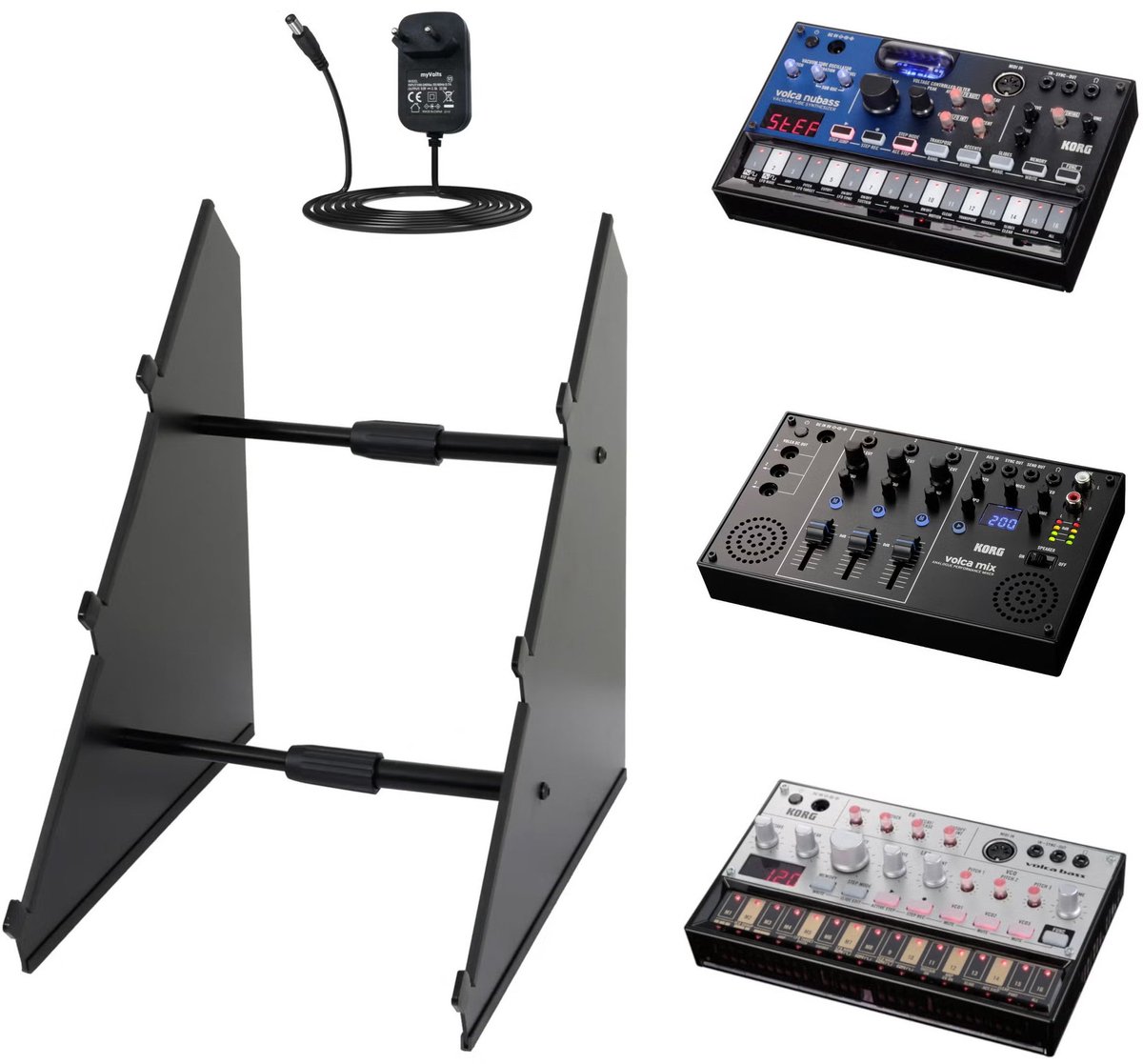 Synthset - incl. 3 Korg Volca-units en standaard - Innox SynthStand 02 - Multikleur